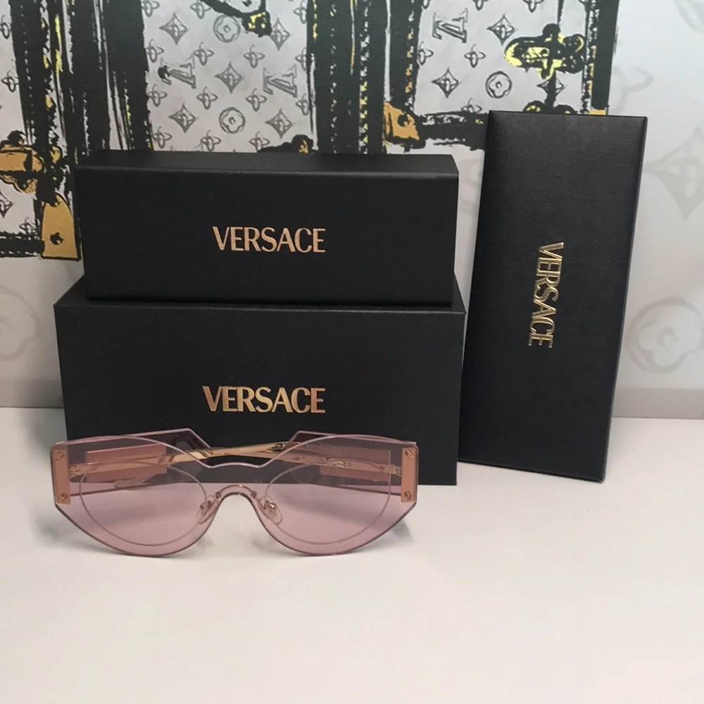 New Versace™ VE2276 Damier Women’s Sunglasses – Rimless Pink Metal - Picture 14 of 15